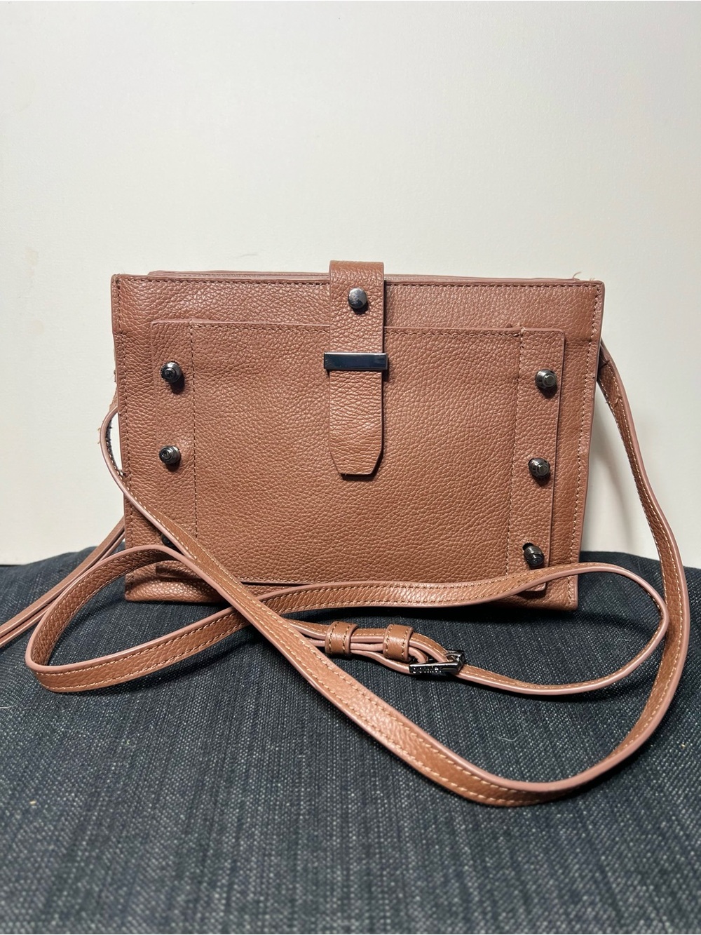 Botkier Brown Pebbled Warren City Leather Crossbody with Stud Accents New York